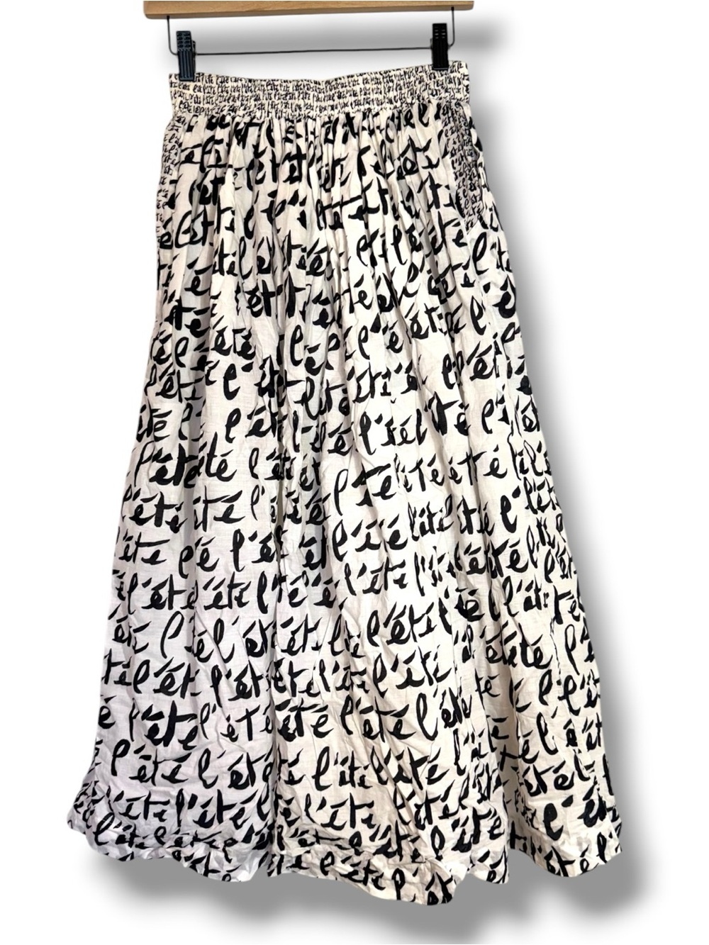 Mii Collection Poplin Black & White Script Maxi Skirt with Elastic Waist Small - Picture 3 of 9